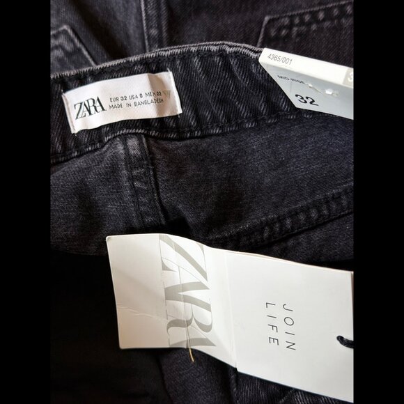 New Zara Jean Shorts 00 Womens Black Mid Rise Cut Off Denim Frayed Button Fly - Picture 7 of 10